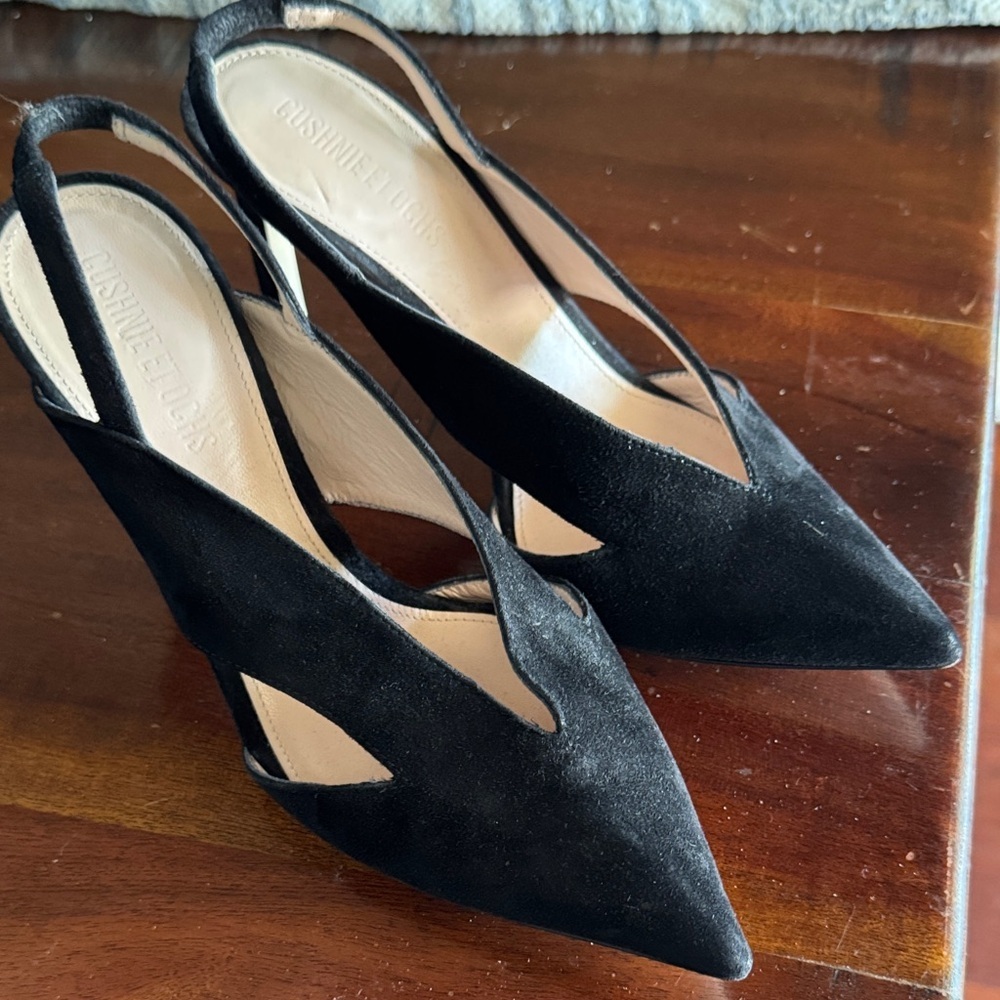 Sleek!  Cushnie et Ochs Black Cutout Slingback Heels - Sz 35 - Picture 2 of 5